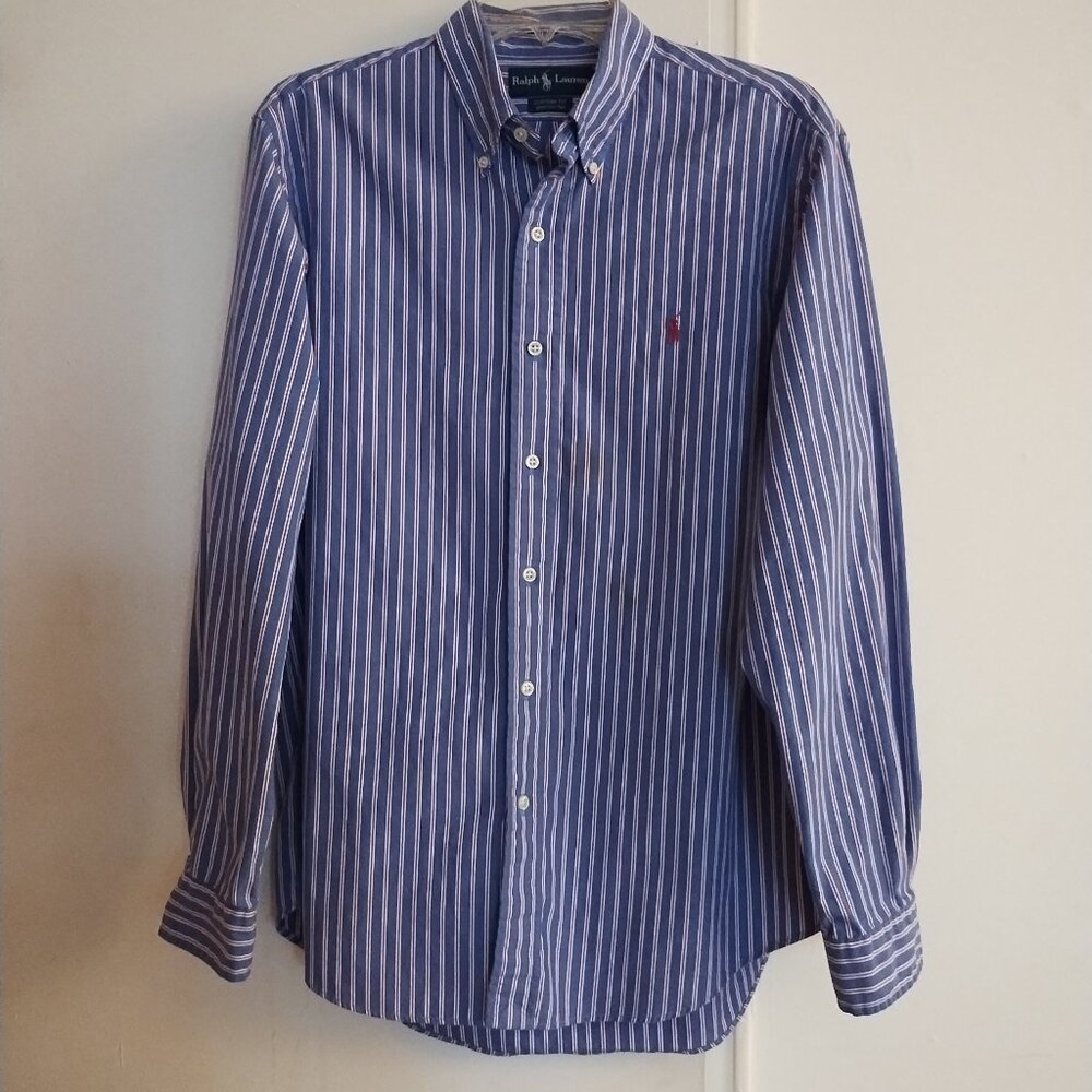 Ralph Lauren RN 41381 Mens Blue Button Down Dress Shirt Size L